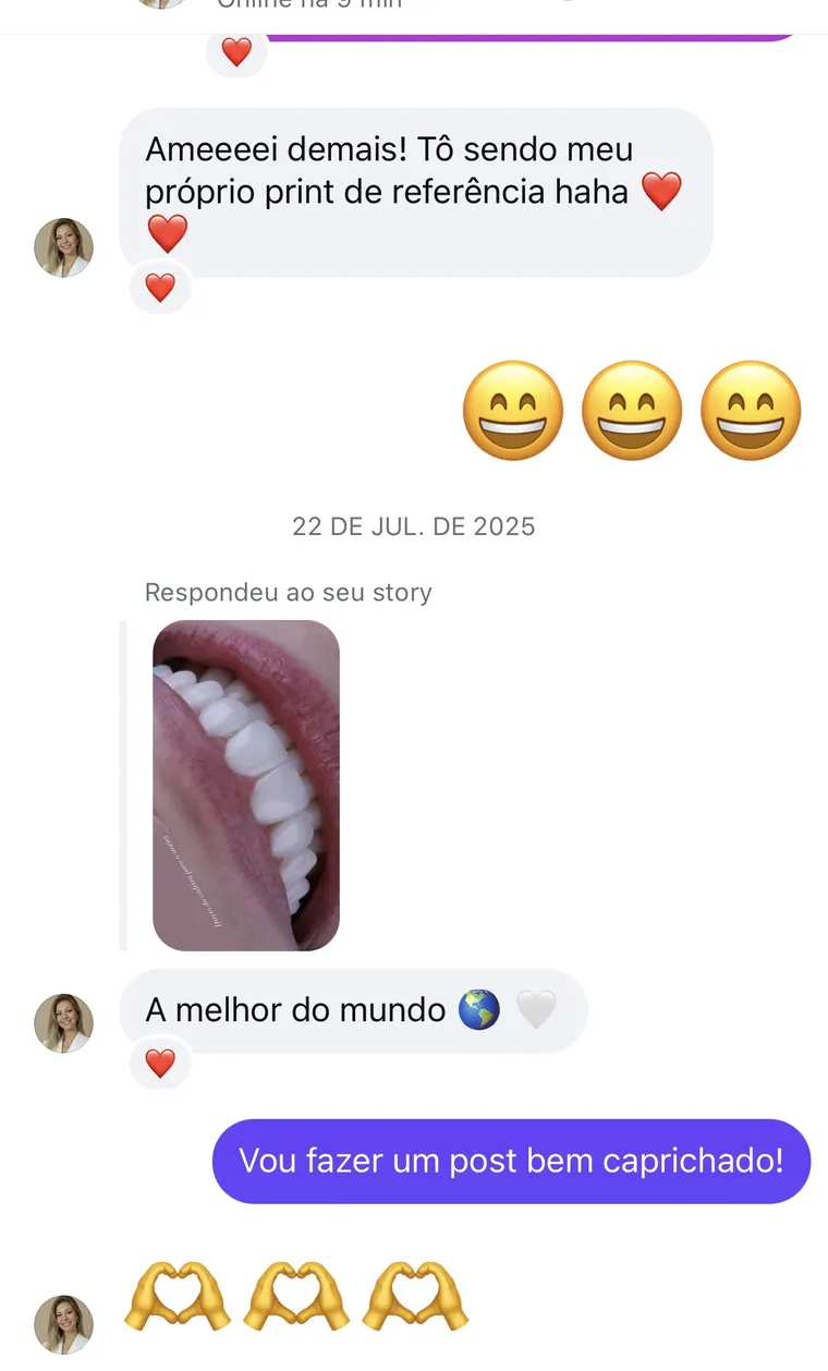Mensagem de paciente sobre o resultado do tratamento