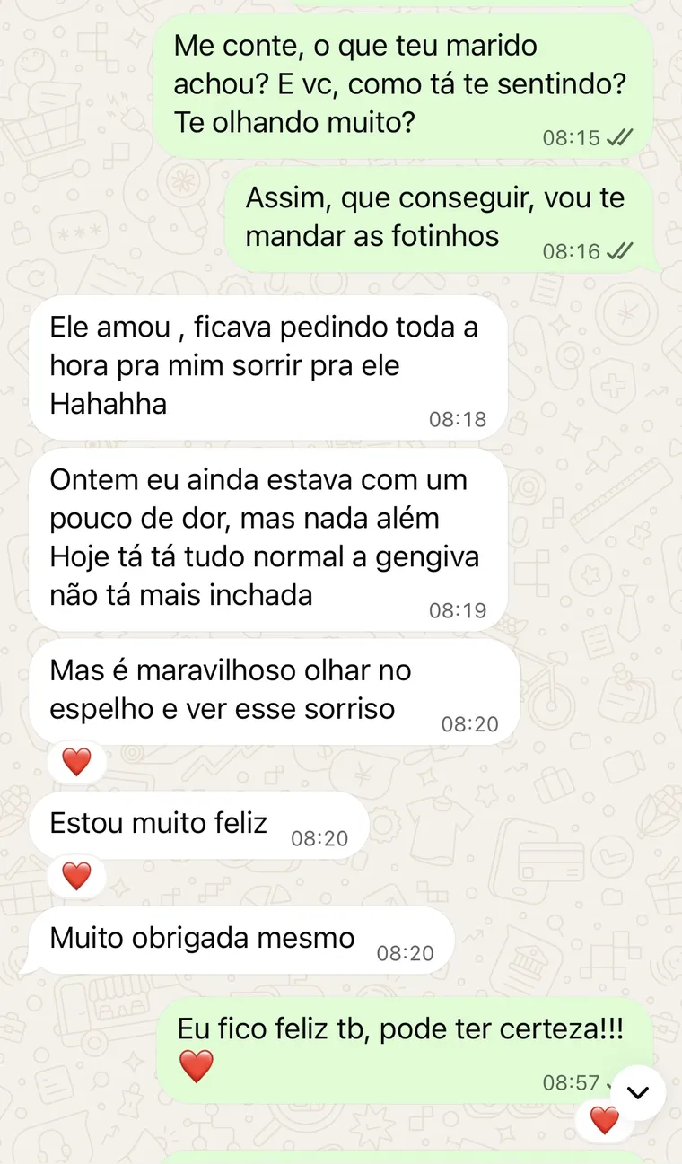 Mensagem de paciente sobre o resultado do tratamento