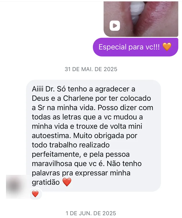 Mensagem de paciente sobre o resultado do tratamento