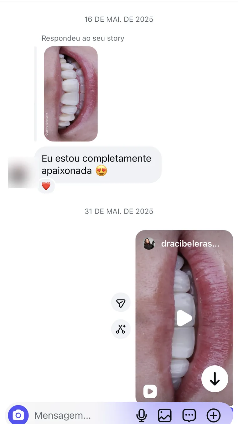 Mensagem de paciente sobre o resultado do tratamento